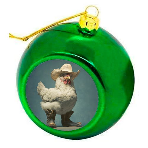 Cute chicken with boots - colourful christmas bauble by DejaReve
