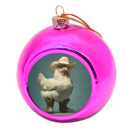 Cute chicken with boots - colourful christmas bauble by DejaReve