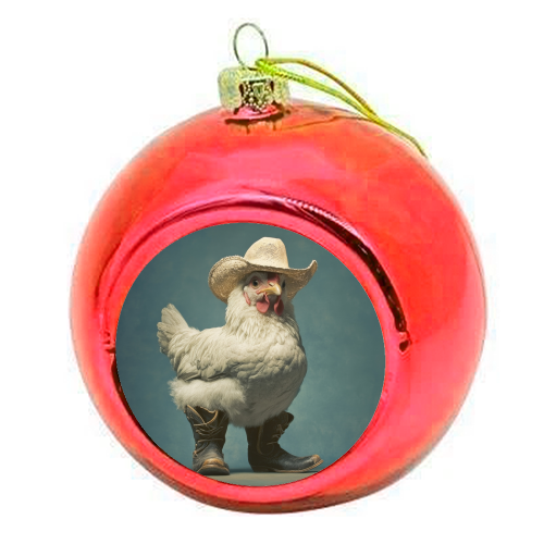 Cute chicken with boots - colourful christmas bauble by DejaReve