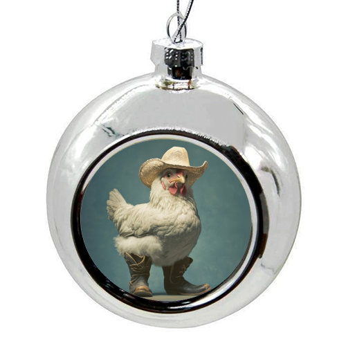 Cute chicken with boots - colourful christmas bauble by DejaReve
