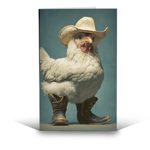 Cute chicken with boots - funny greeting card by DejaReve