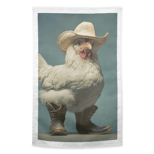 Cute chicken with boots - funny tea towel by DejaReve