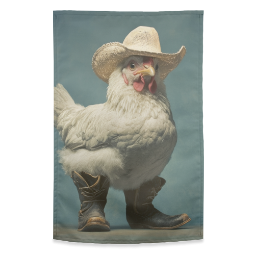 Cute chicken with boots - funny tea towel by DejaReve