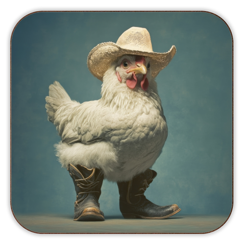 Cute chicken with boots - personalised beer coaster by DejaReve