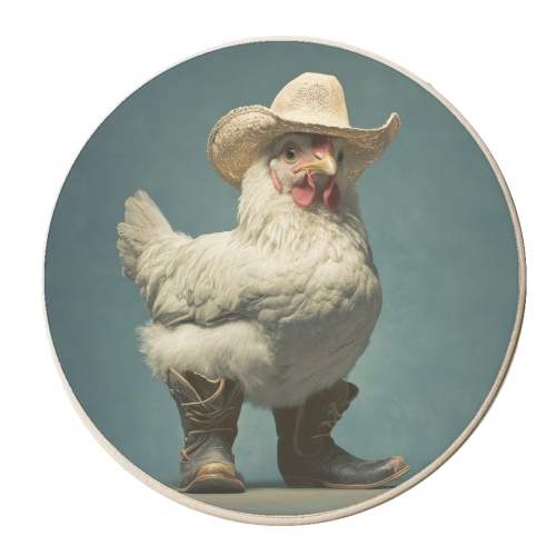 Cute chicken with boots - personalised beer coaster by DejaReve