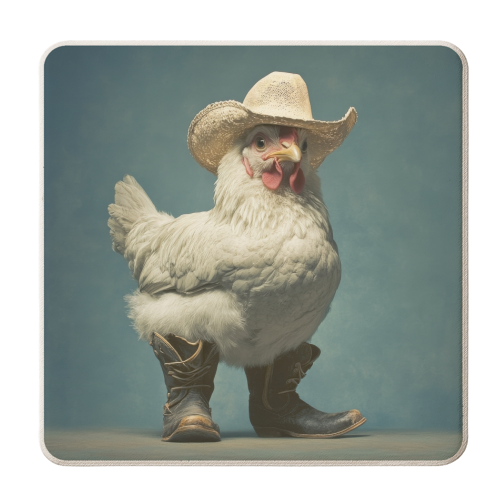 Cute chicken with boots - personalised beer coaster by DejaReve