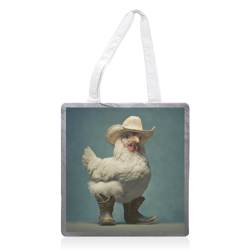 Cute chicken with boots - printed canvas tote bag by DejaReve