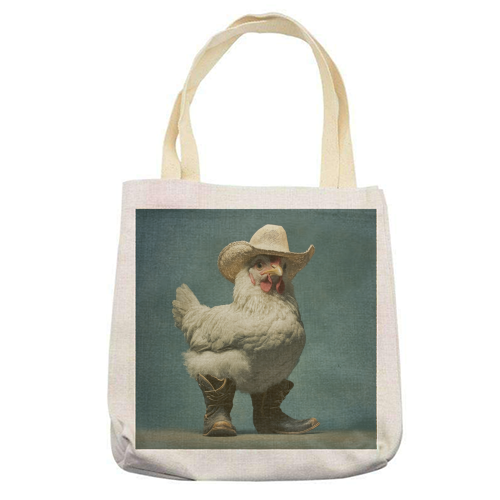 Cute chicken with boots - printed canvas tote bag by DejaReve