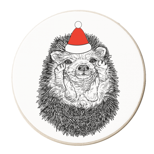 Cute Christmas Hedgehog Illustration - personalised beer coaster by Adam Regester