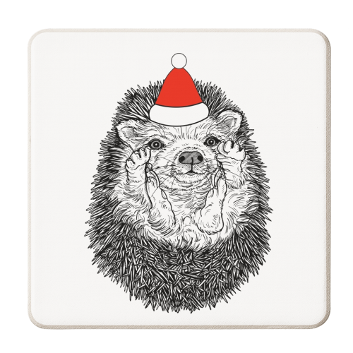 Cute Christmas Hedgehog Illustration - personalised beer coaster by Adam Regester