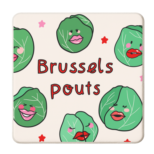 Cute Christmas Kisses Brussels Pouts - personalised beer coaster by Lisa Wardle