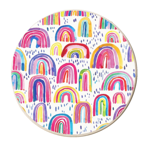 Cute Colorful Watercolor Rainbows - personalised beer coaster by Ninola Design