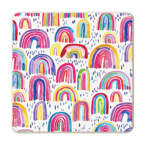 Cute Colorful Watercolor Rainbows - personalised beer coaster by Ninola Design