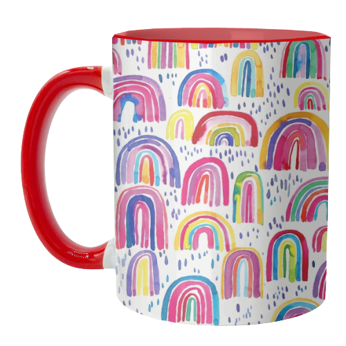 Cute Colorful Watercolor Rainbows - unique mug by Ninola Design