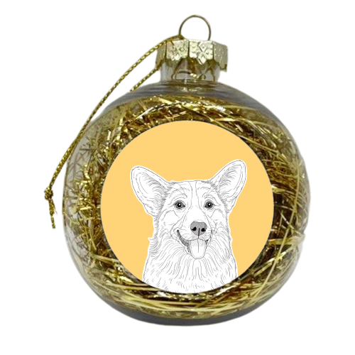 Cute Corgi Dog Portrait (custard yellow background) - xmas bauble by Adam Regester