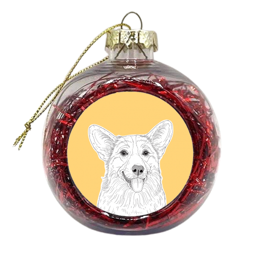 Cute Corgi Dog Portrait (custard yellow background) - xmas bauble by Adam Regester