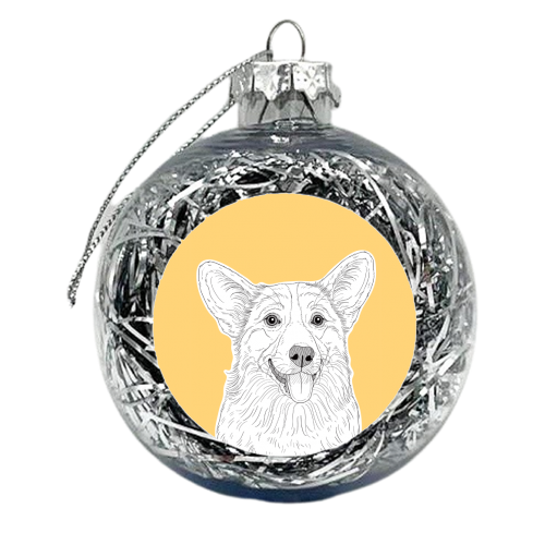 Cute Corgi Dog Portrait (custard yellow background) - xmas bauble by Adam Regester