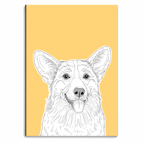 Cute Corgi Dog Portrait (custard yellow background) - personalised A4, A5, A6 notebook by Adam Regester
