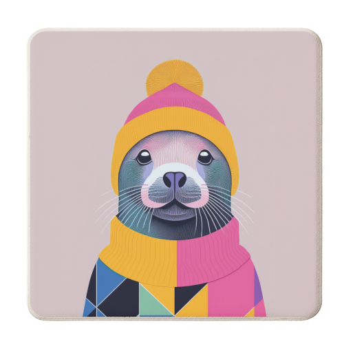 Cute Cosy Seal Portrait Illustration - personalised beer coaster by Adam Regester