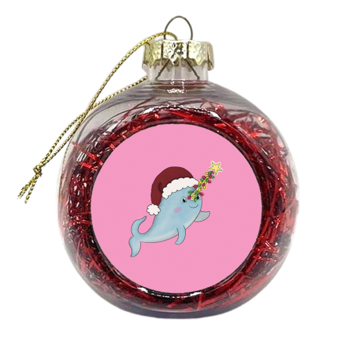 Cute Festive Narwhal - xmas bauble by Charlotte Rowlands