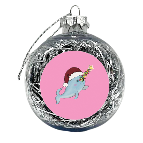 Cute Festive Narwhal - xmas bauble by Charlotte Rowlands