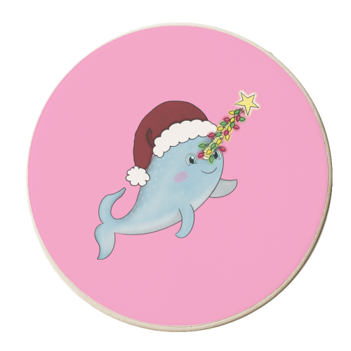 Cute Festive Narwhal - personalised beer coaster by Charlotte Rowlands