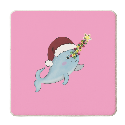 Cute Festive Narwhal - personalised beer coaster by Charlotte Rowlands