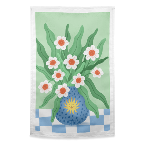 Cute flower sun vase - funny tea towel by Katie Brookes