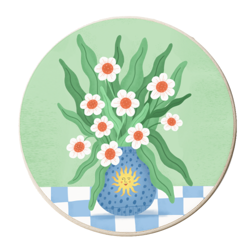 Cute flower sun vase - personalised beer coaster by Katie Brookes