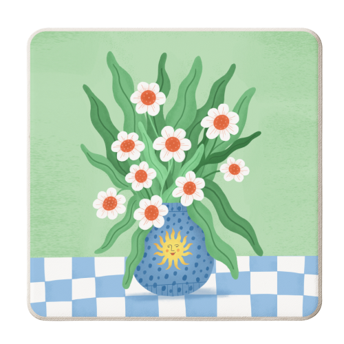 Cute flower sun vase - personalised beer coaster by Katie Brookes