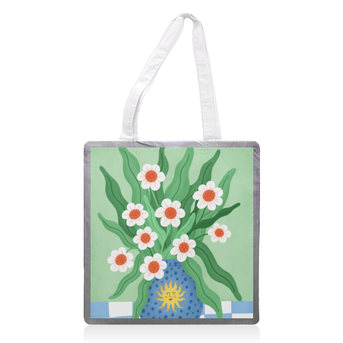 Cute flower sun vase - printed canvas tote bag by Katie Brookes