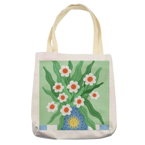 Cute flower sun vase - printed canvas tote bag by Katie Brookes