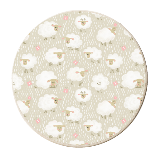 Cute Fluffy Sheep Pattern - personalised beer coaster by Ania Wieclaw