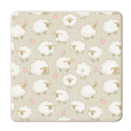 Cute Fluffy Sheep Pattern - personalised beer coaster by Ania Wieclaw