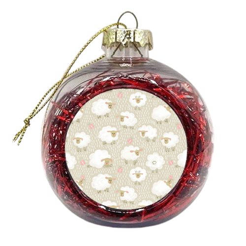 Cute Fluffy Sheep Pattern - xmas bauble by Ania Wieclaw