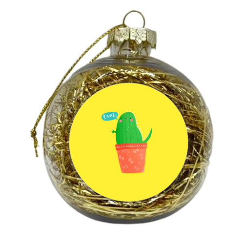 Cute funny cactus dinosaur hybrid - xmas bauble by Jessica Moorhouse
