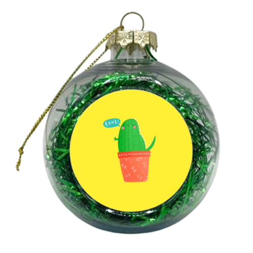 Cute funny cactus dinosaur hybrid - xmas bauble by Jessica Moorhouse
