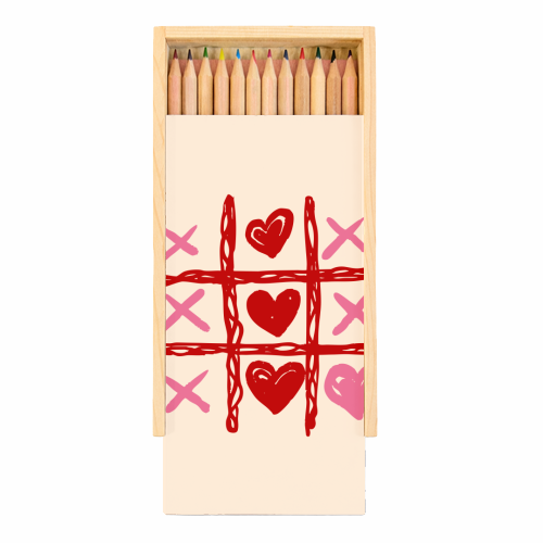 Cute Heart Tic Tac Toe Love Game - Coloured Pencils with Box by EZbie