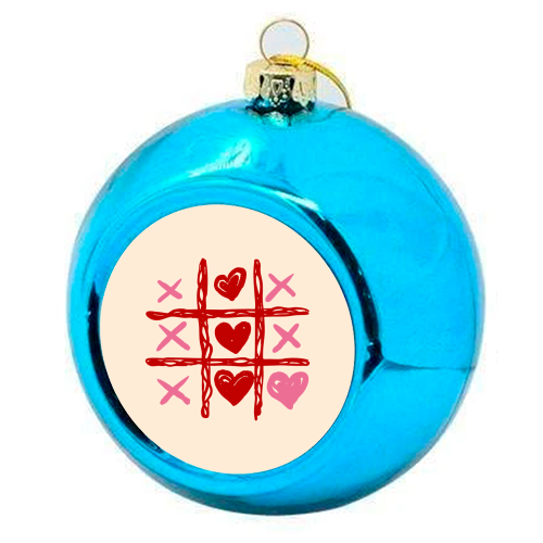 Cute Heart Tic Tac Toe Love Game - colourful christmas bauble by EZbie