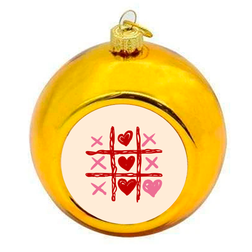 Cute Heart Tic Tac Toe Love Game - colourful christmas bauble by EZbie