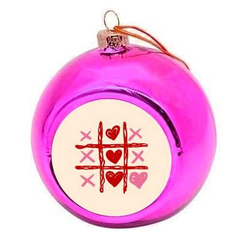 Cute Heart Tic Tac Toe Love Game - colourful christmas bauble by EZbie