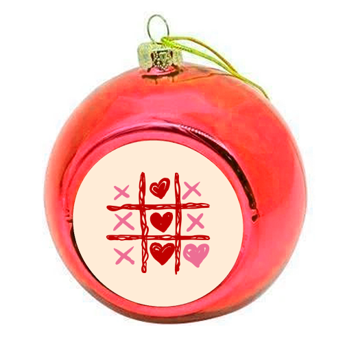 Cute Heart Tic Tac Toe Love Game - colourful christmas bauble by EZbie