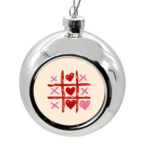 Cute Heart Tic Tac Toe Love Game - colourful christmas bauble by EZbie