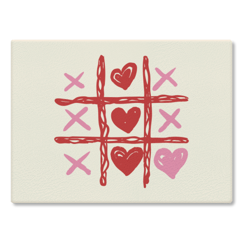 Cute Heart Tic Tac Toe Love Game - glass chopping board by EZbie