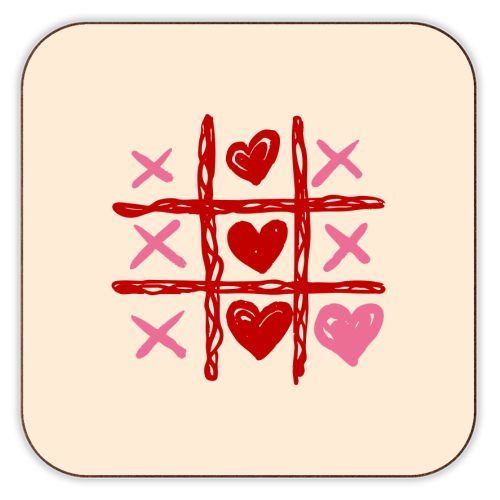 Cute Heart Tic Tac Toe Love Game - personalised beer coaster by EZbie