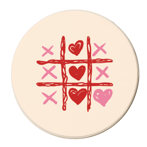 Cute Heart Tic Tac Toe Love Game - personalised beer coaster by EZbie