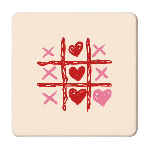 Cute Heart Tic Tac Toe Love Game - personalised beer coaster by EZbie