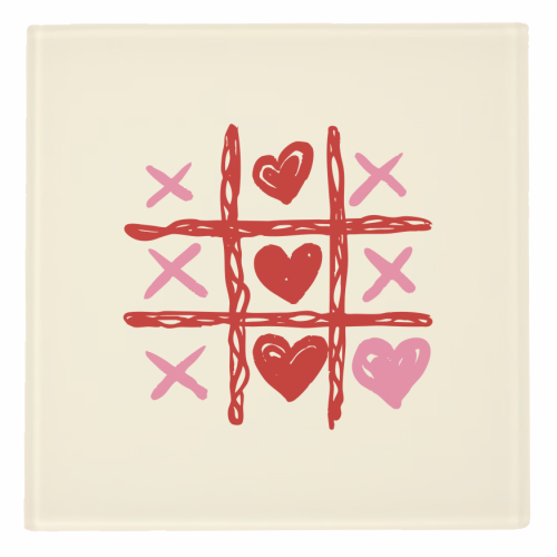 Cute Heart Tic Tac Toe Love Game - personalised beer coaster by EZbie