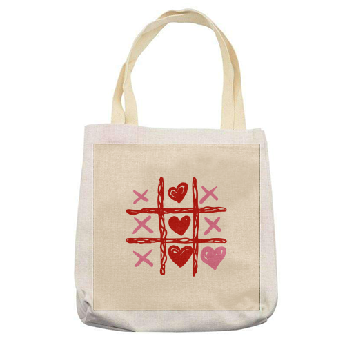 Cute Heart Tic Tac Toe Love Game - printed canvas tote bag by EZbie