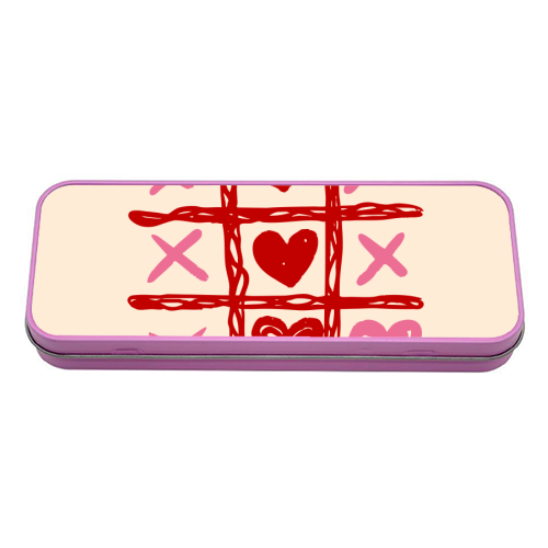 Cute Heart Tic Tac Toe Love Game - tin pencil case by EZbie